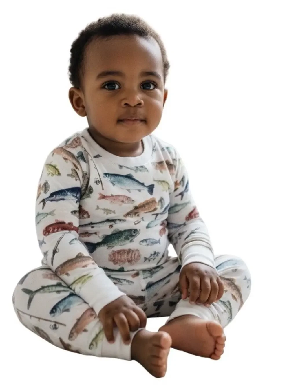 Hart+Land Gone Fishing Patterned Organic Pima Cotton Kids Pajama Set 3T